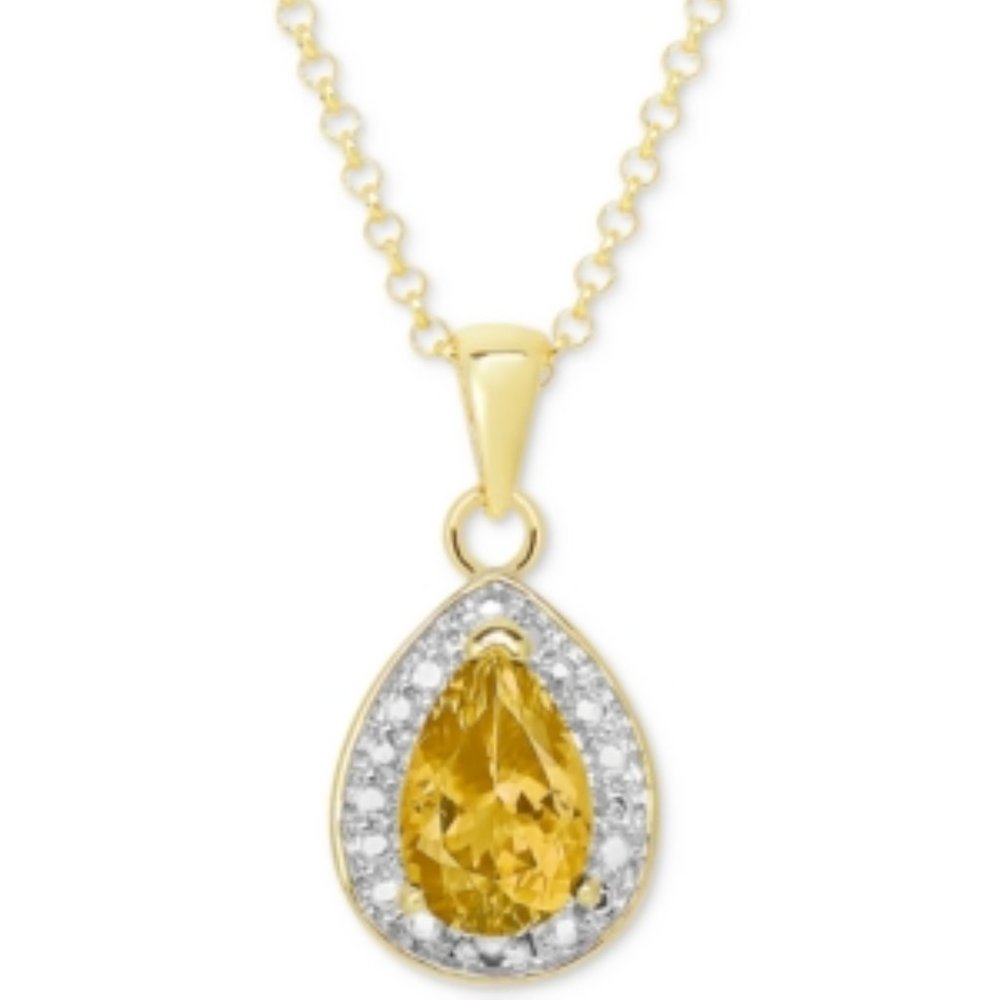 Macy's 18k Gold Over Sterling Silver Genuine Citrine Pendant Necklace